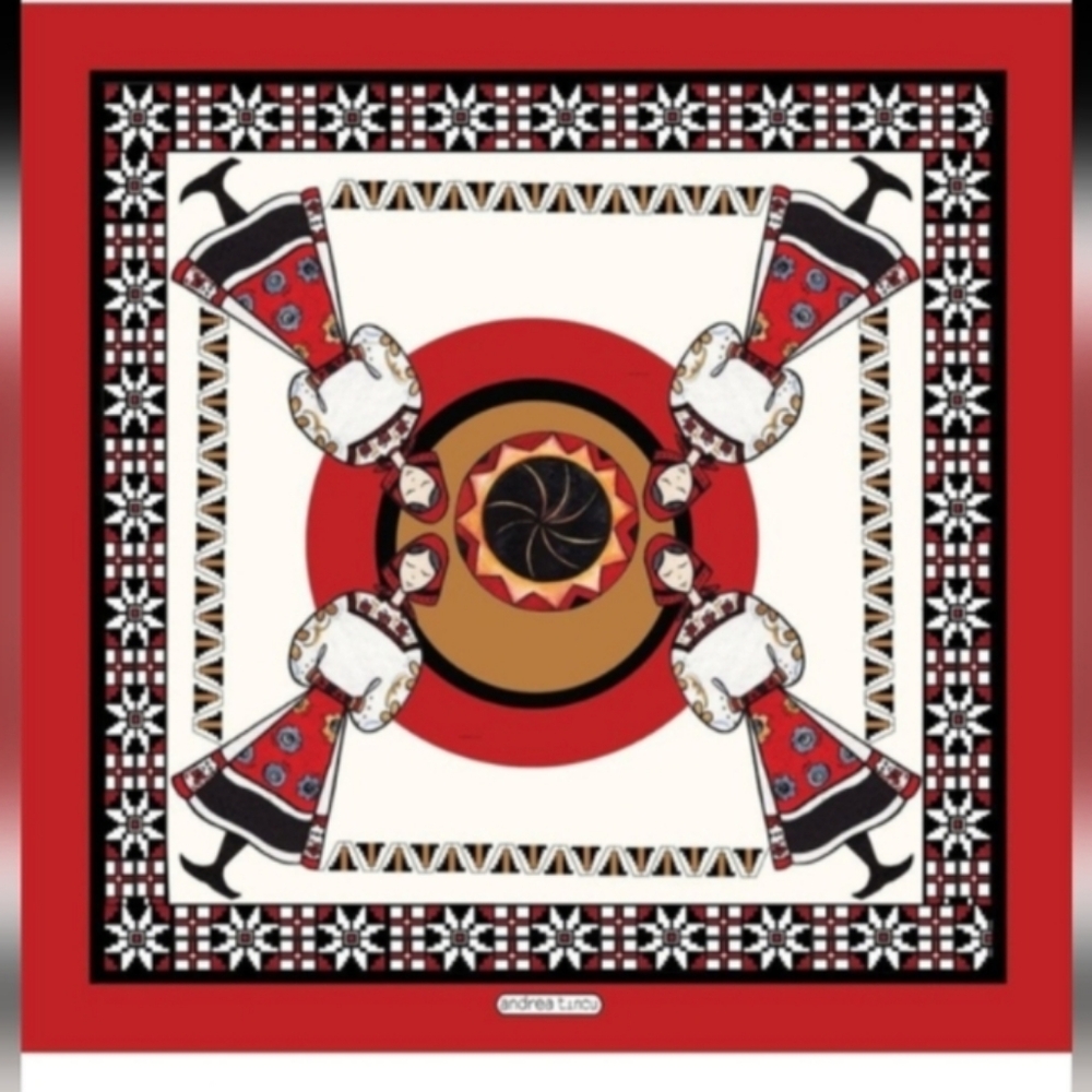 100% Italian Silk Elegant Red and Black Scarf -Small 67x67 cm